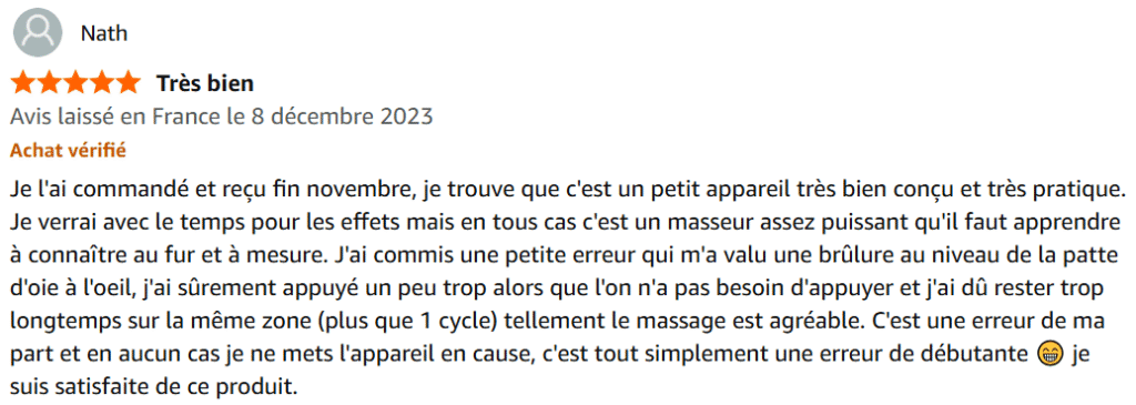 Autre avis Amazon sur MyCarbon Face Massager