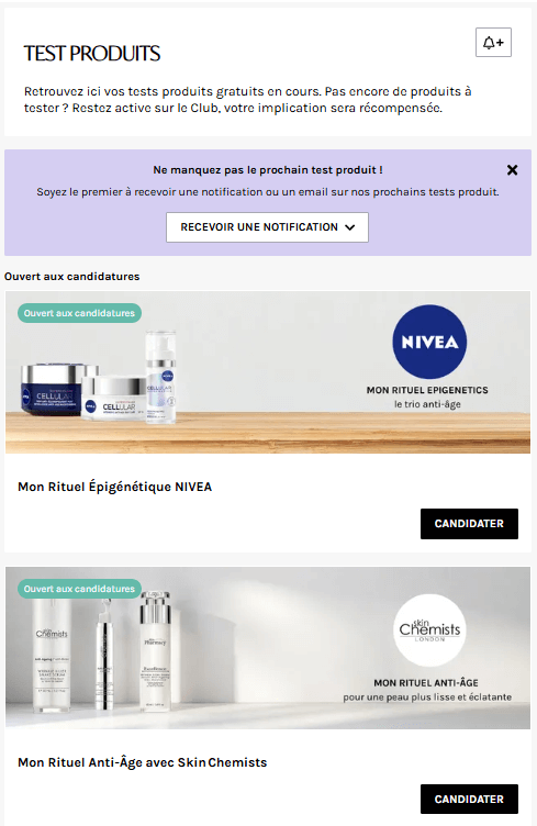 Il est possible de tester de produits sur Beauté Privée