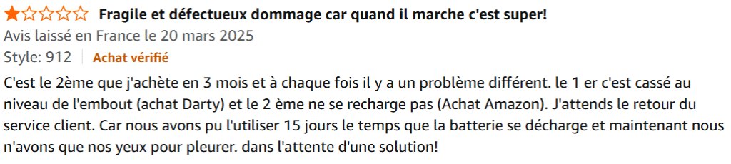 Avis Amazon négatif sur le Braun FaceSpa Pro 912