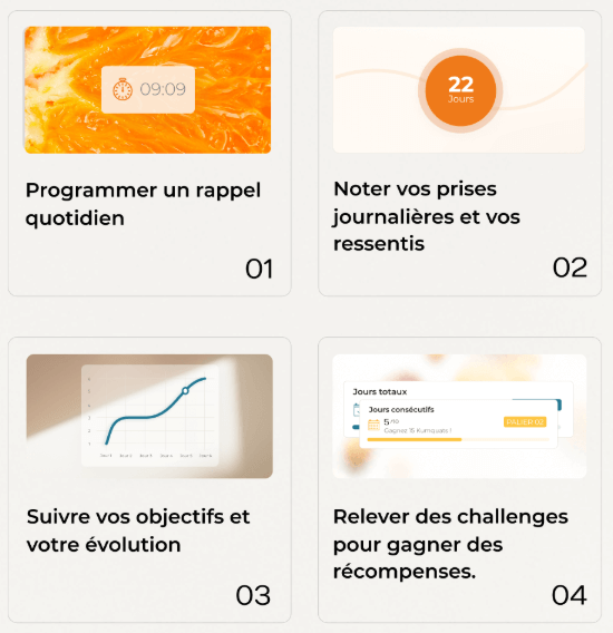 Les différentes fonctions sur l'application Cuure