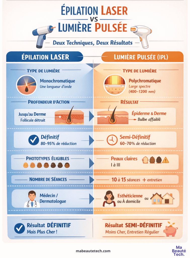 Différences entre épilation laser et lumière pulsée