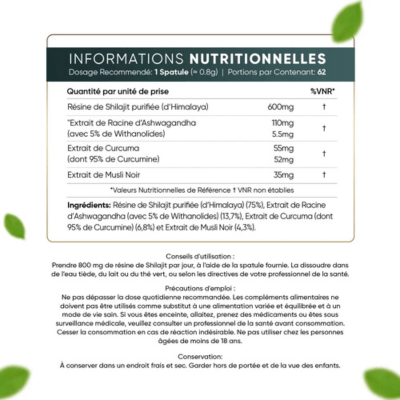 Informations nutritionnelles de la résine de Shilajit de WeightWorld