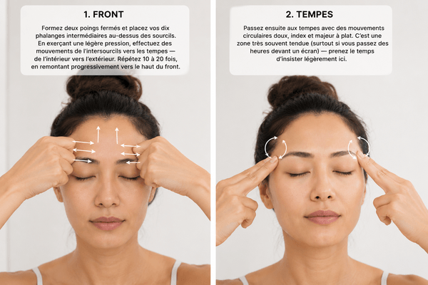 Massage Kobido à faire soi-même, front et tempes