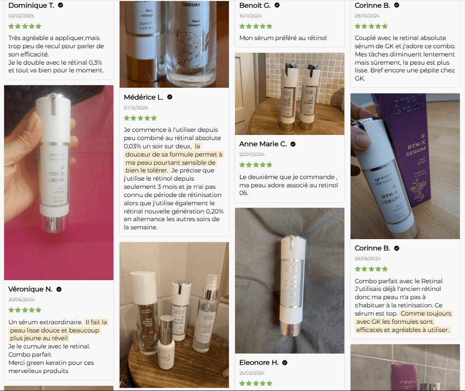 Avis des utilisatrices sur le rétinol rtn-x de Green Keratin